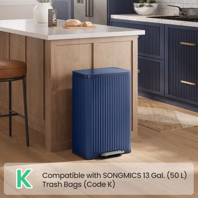SONGMICS 50 L Steel Pedal Kitchen Waste Bin with Soft-Close Lid and Removable Inner Bucket, Midnight Blue