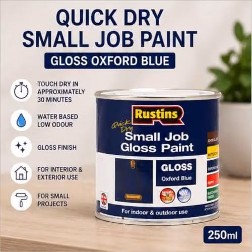 Rustins Quick Dry Water Based Gloss Paint for Wood, Blue, 250ml – 2