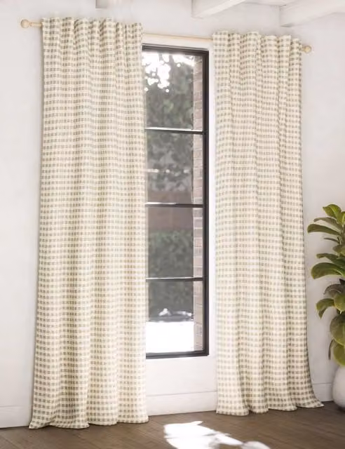 M&S Chenille Gingham Checked Blackout Curtains, Green