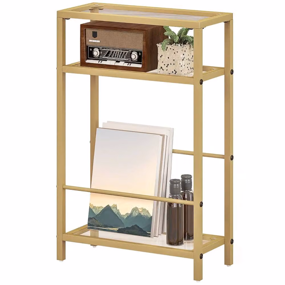 FURNOS 3 Tier Side End Table with Tempered Glass Top in Gold, W/D/H: 40 x 40 x 62 cm – 5