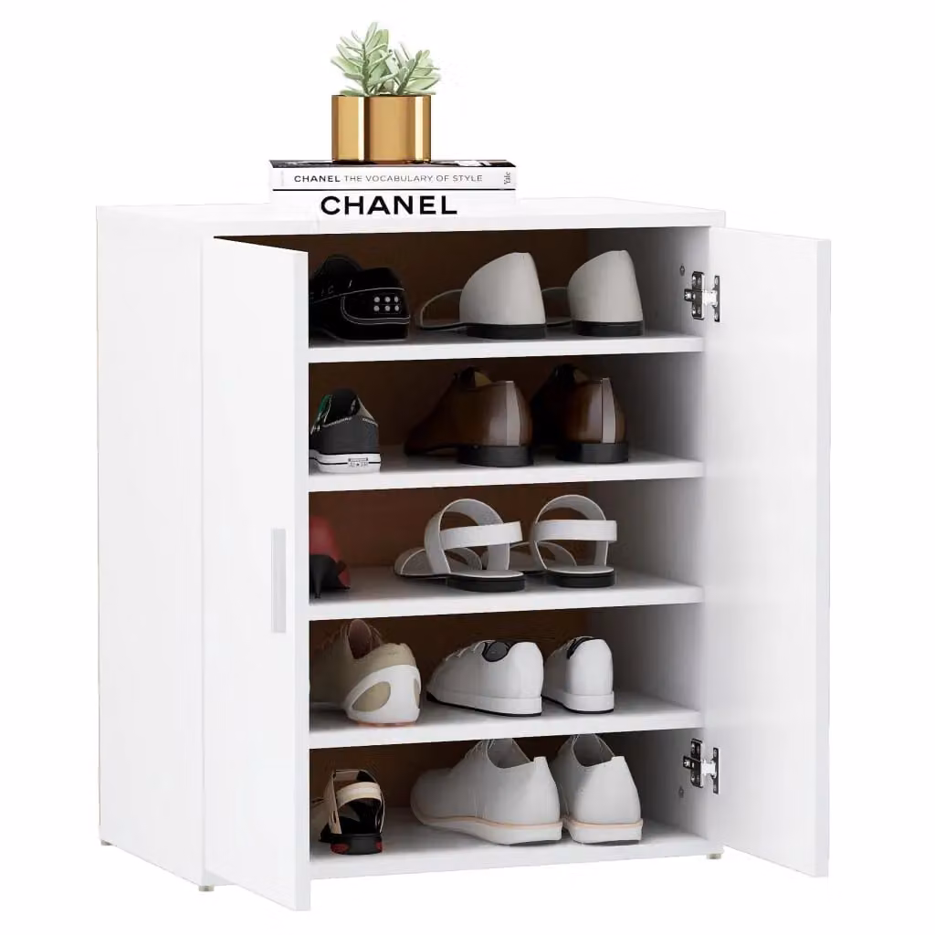 Berkfield Home White Classic Shoe Cabinet with Hinged Doors, W/D/H: 60 x 35 x 70 cm – 2