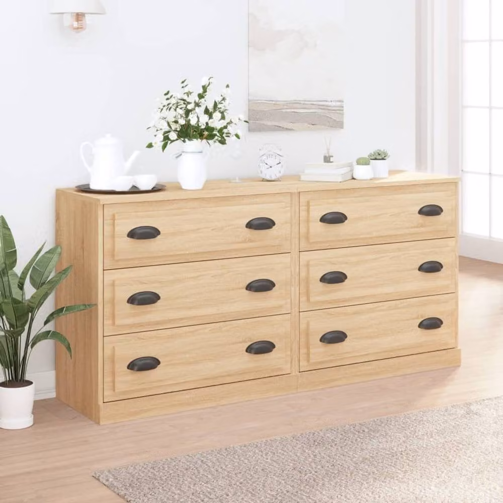Berkfield Home Set of 2 Sonoma Oak Sideboards in Light Tan Beige