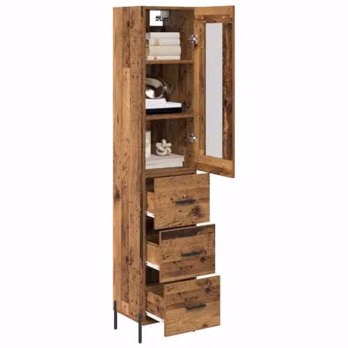 vidaXL Modern Tall Highboard in Brown with Internal Drawers and Shelves, W/D/H: 34.5 x 34.0 x 180.0 cm – 1