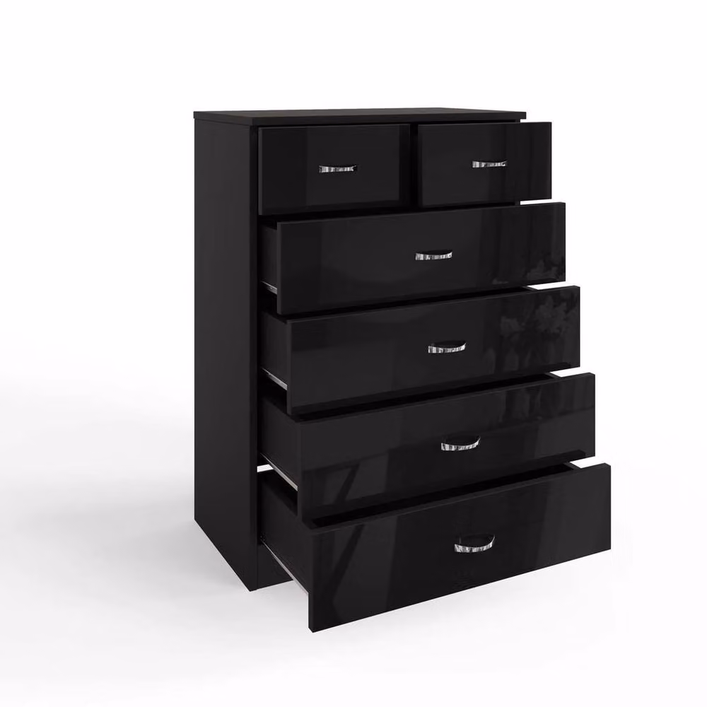 Havendro Black High Gloss 6 Drawer Tall Chest of Drawers with Matt Frame – 3