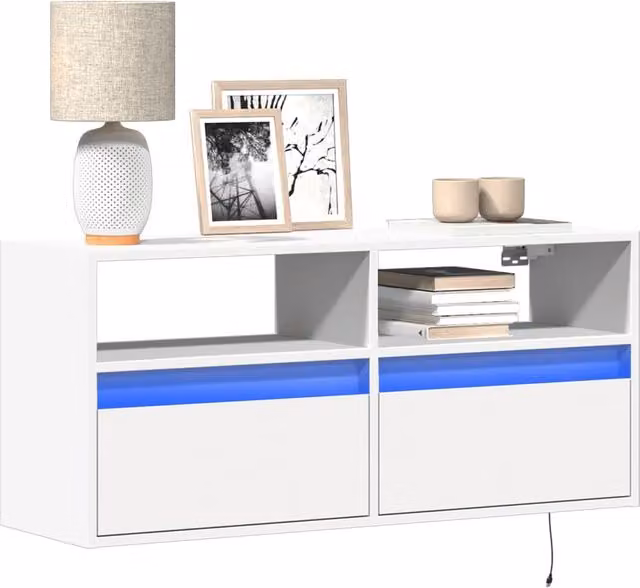 Berkfield Home Modern White TV Wall Cabinet with LED Lights, W: 100 cm, D: 45 cm, H: 31 cm