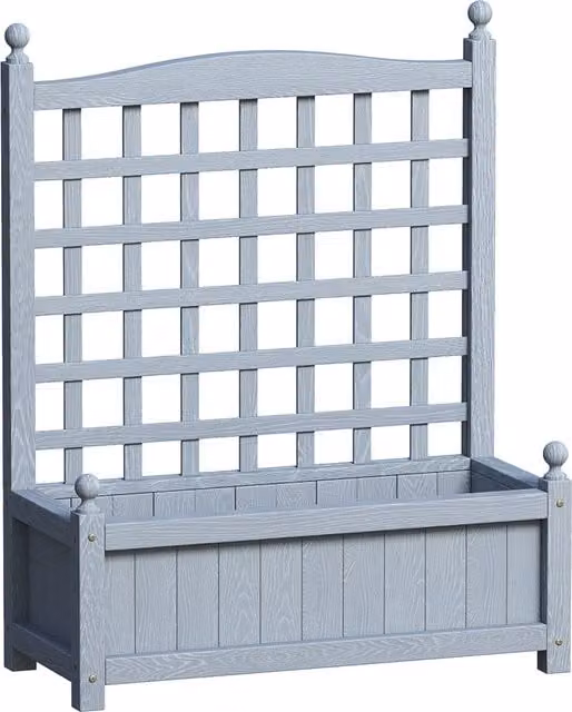 Outsunny Grey Wooden Garden Planters with Trellis for Climbing Vines and Raised Beds – 1