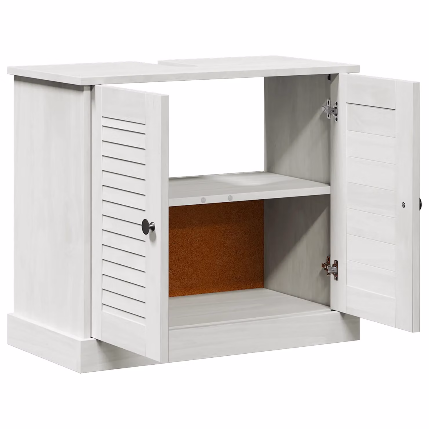 Berkfield Home VIGO Sink Cabinet in White Solid Pine Wood with Hinged Doors, W: 67.5 cm, D: 34 cm, H: 59 cm – 2