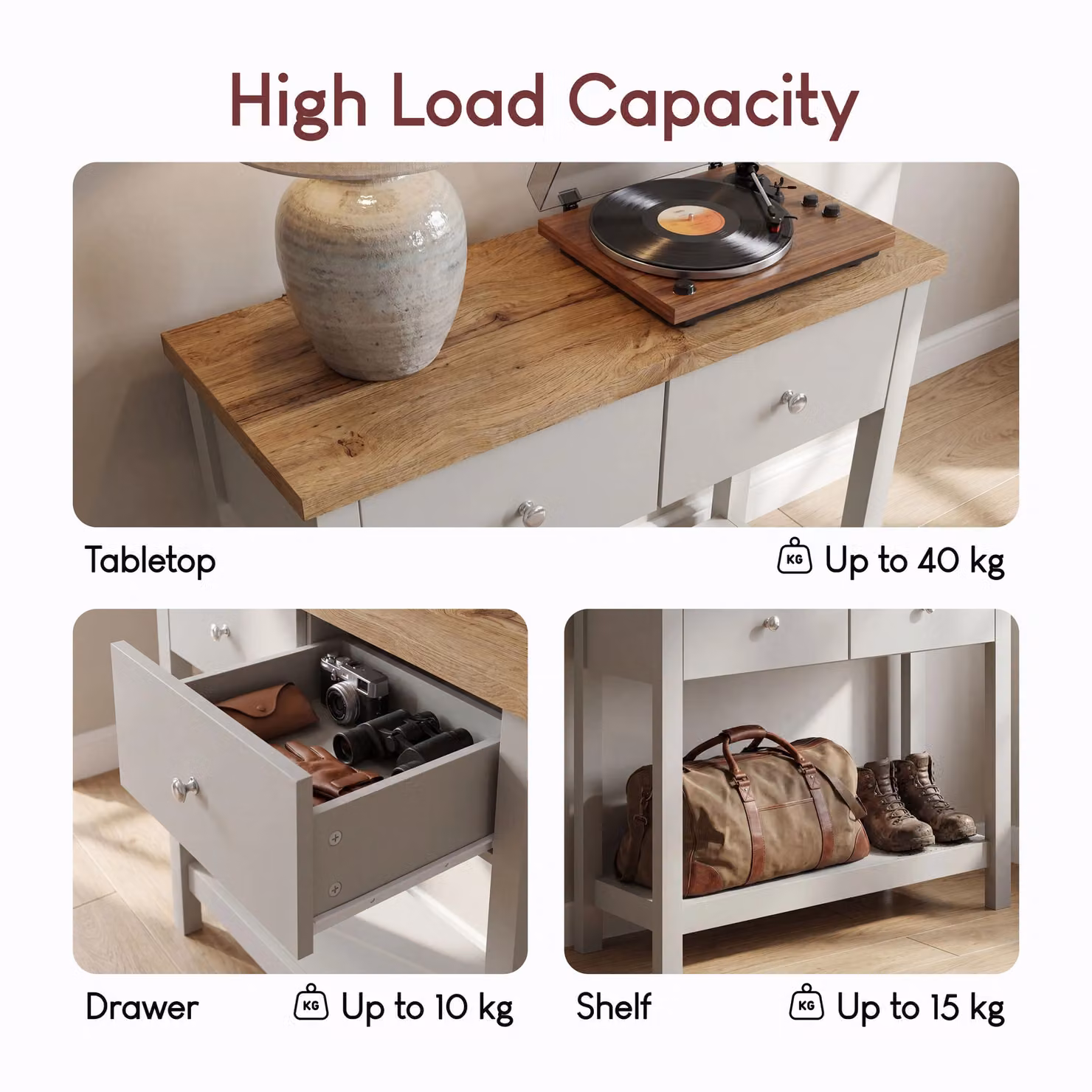 Vida Designs Arlington 2 Drawer Console Table Storage Organiser in Grey – 5