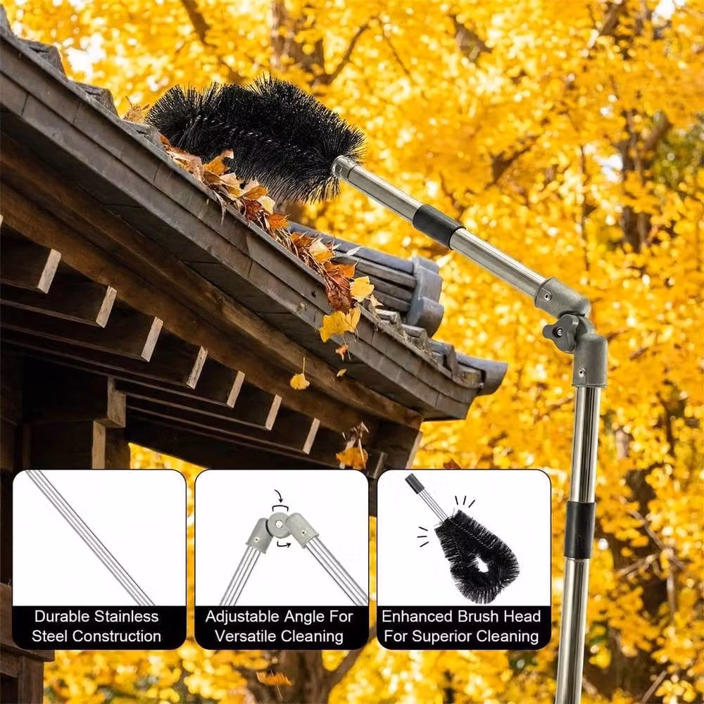 EONLION 4M Telescopic Roof Gutter Cleaning Tool Kit in Black with Stainless Steel Components – 3