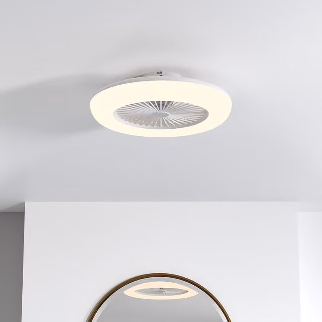 Livingandhome Round LED Ceiling Fan Light with Remote Control in White