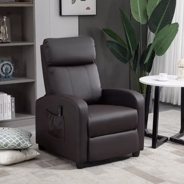 HOMCOM Brown PU Leather Massage Recliner Armchair with Remote Control – 1