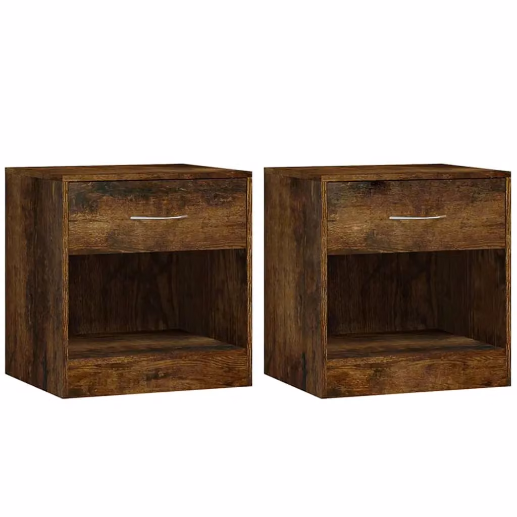 Berkfield Home Set of 2 Smoked Oak Bedside Cabinets with Drawer in Brown – 1