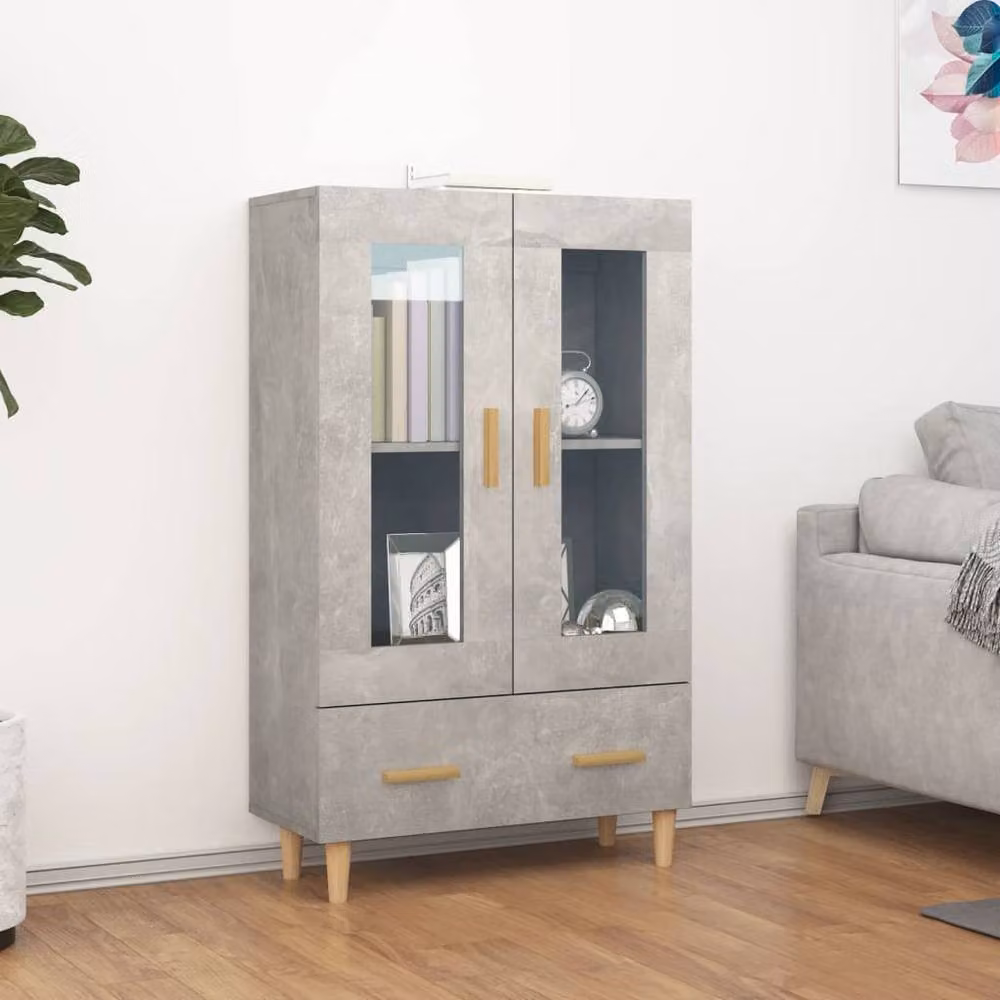 Berkfield Home Modern Highboard in Grey with Glass Doors and Internal Drawers, W/D/H: 70 x 31 x 115 cm – 2