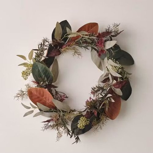 Lights4fun Artificial Autumn and Winter Wreath and Garland Set with Green Faux Eucalyptus Leaves – 3