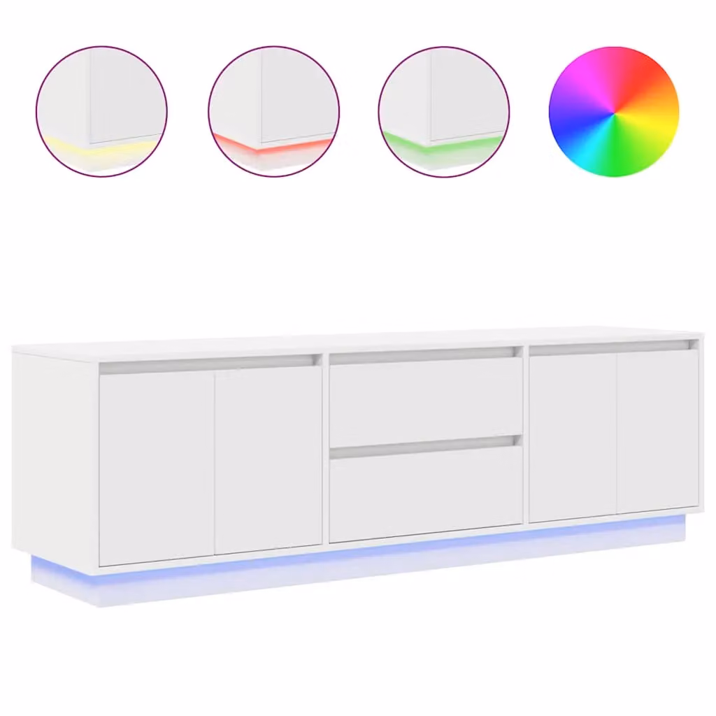 Berkfield Home Modern White TV Cabinet with LED Lights W: 160.5 cm, D: 41 cm, H: 50 cm – 2