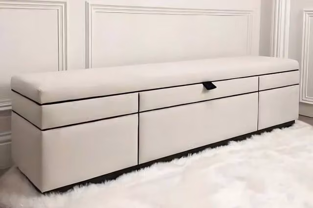 PARADISE BEDS LTD Ottoman Storage Footstool in Beige Velvet, W/D/H: 90 x 35 x 35 cm