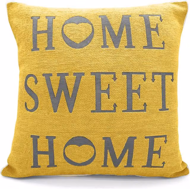 Velosso Home Sweet Home Square Chenille Zip Closure Cushion in Orange and Yellow