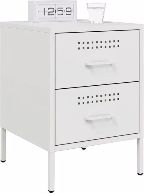 Berkfield Home Durable Metal Bedside Cabinets, 2 Pack, White, W/D/H: 36 x 39 x 50.5 cm