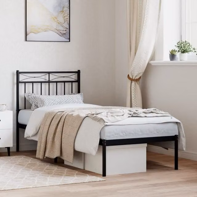 Berkfield Home Metal Bed Frame with Headboard in Black, W/D/H: 80 x 200 cm – 1