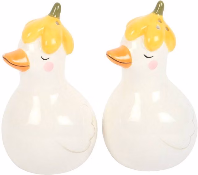 Something Different Daisy and Duck Ceramic Salt and Pepper Shakers in White