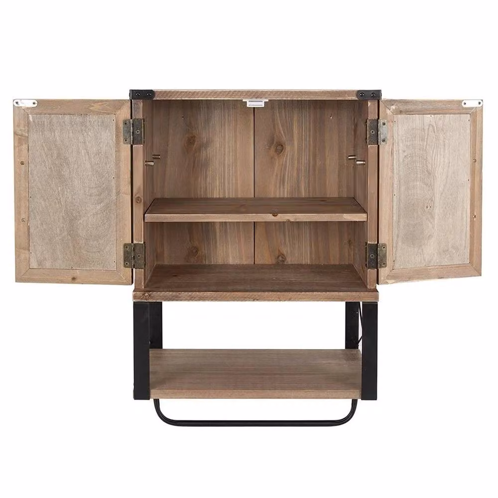 EONLION Brown Wall Mounted Bathroom and Hallway Storage Cabinet with Hinged Doors and Internal Shelves – 3
