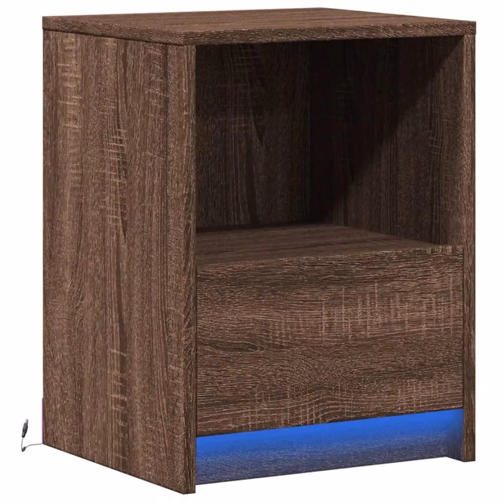 Berkfield Home Modern Bedside Cabinet with Integrated LED Lights in Brown Oak – 3