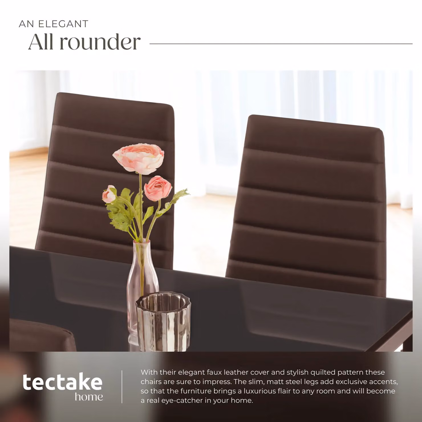 tectake Thomas Set of 6 Dining Chairs in Brown Cappuccino Synthetic Leather – 5