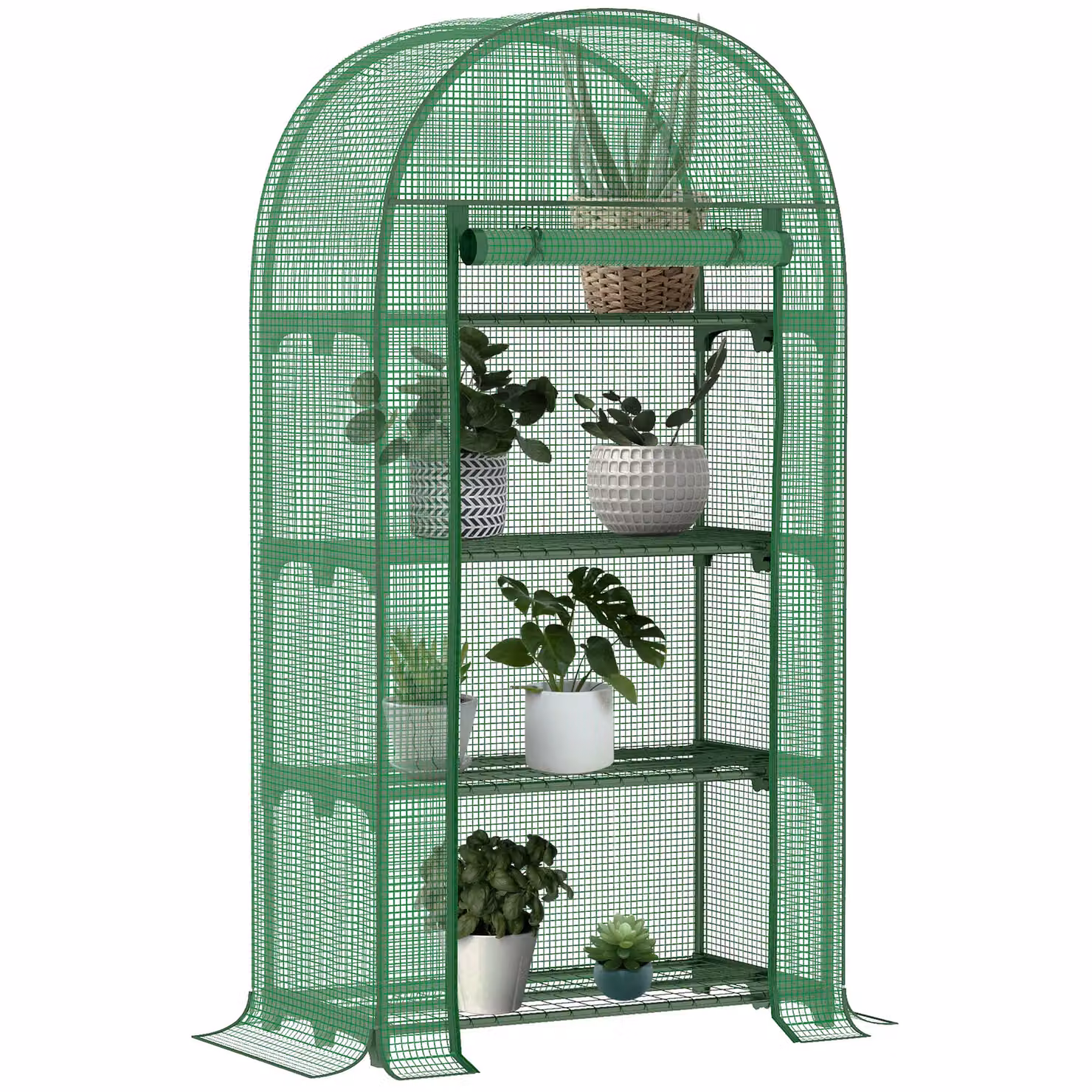 Outsunny Portable Mini Greenhouse with 4-tier Shelving, Green, W/D/H: 80 x 49 x 160 cm – 2