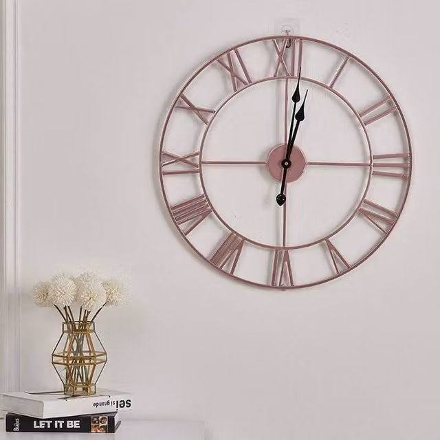 PAWNORA Retro Round Metal Wall Clock in Rose Gold, Diameter: 60 cm