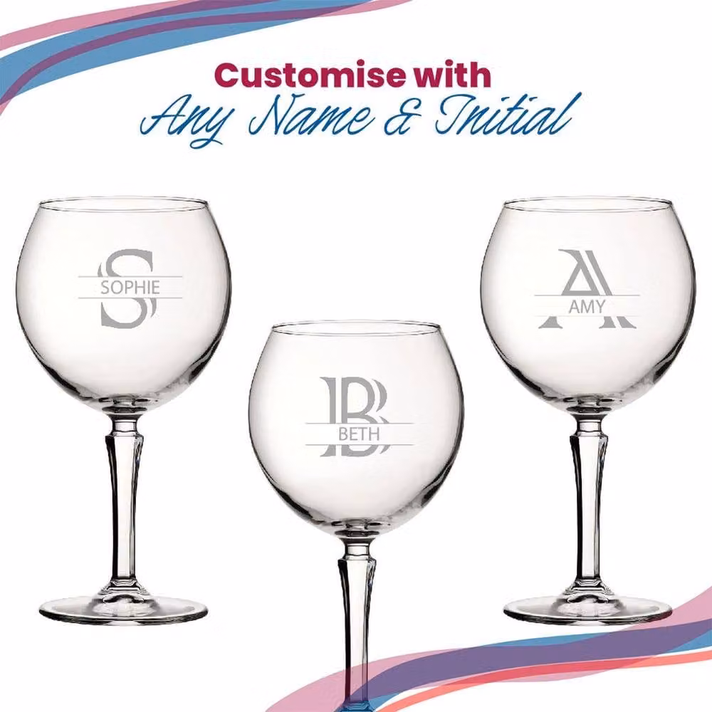 Uniqueful Personalised Hudson Gin Cocktail Glass with Initial and Name in Striped Font, 650ml, Clear – 3