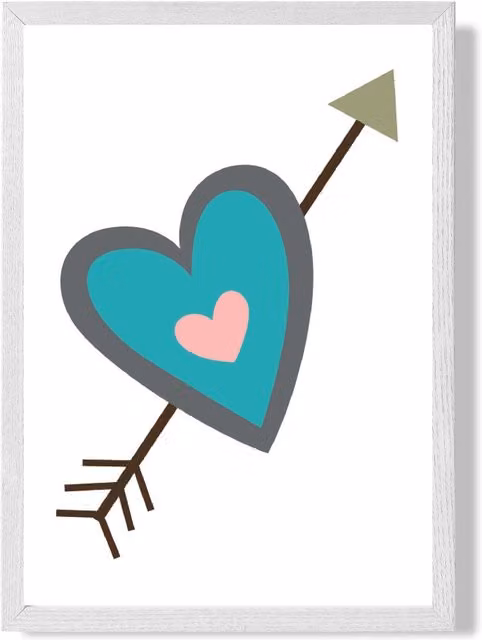 ARTZE Tribal Blue Heart and Arrow Framed Print, A3, White Frame – 1