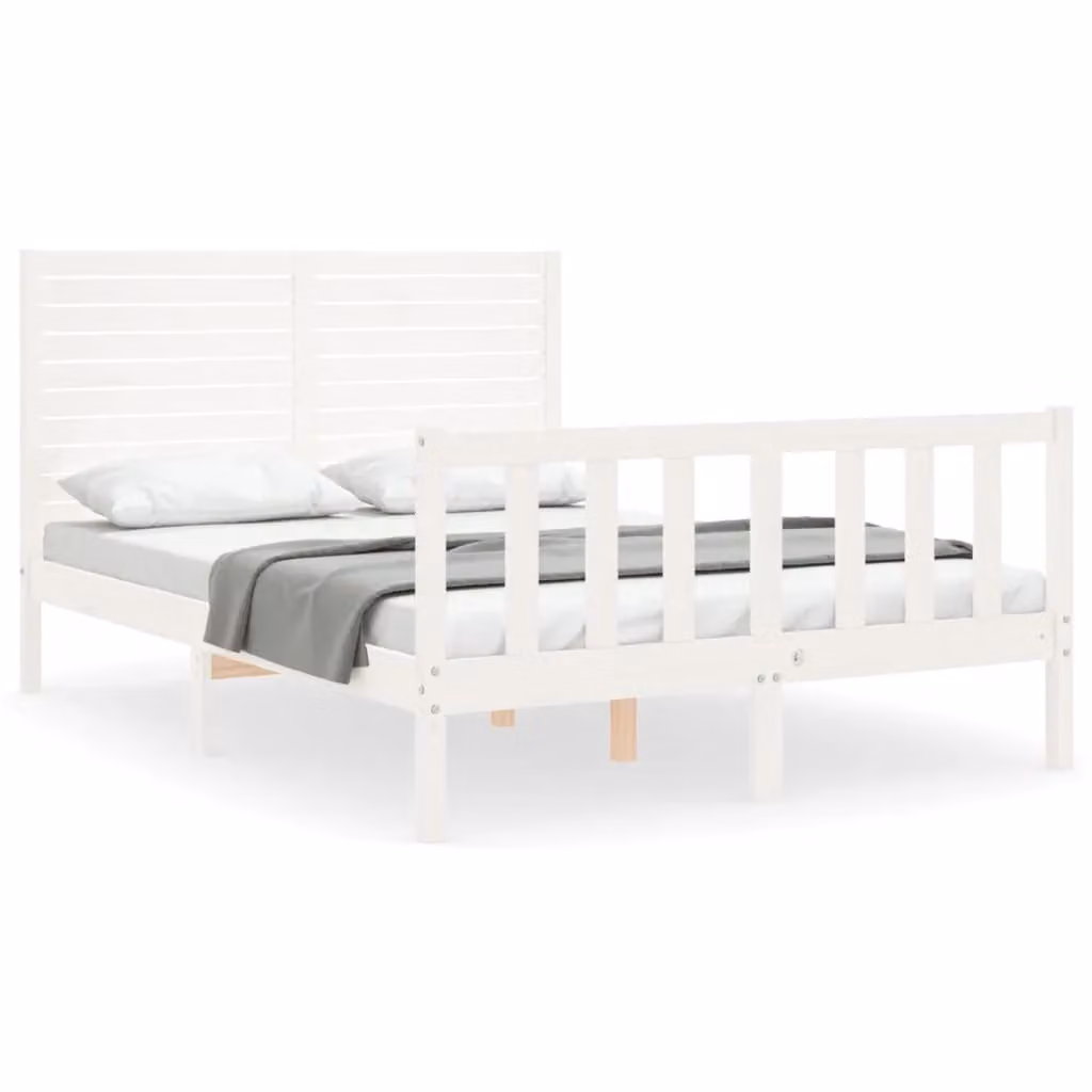 Berkfield Home Solid Wood Bed Frame with Headboard in White, W/D/H: 140 x 190 cm – 2