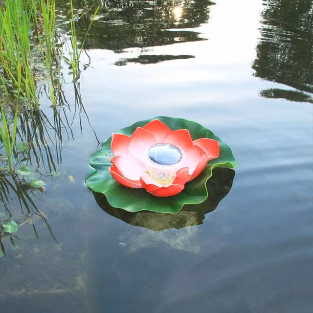 Quipulse Solar-Powered Red Lotus Flower Floating LED Pond Lights