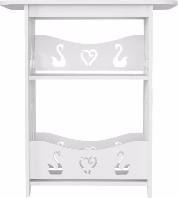 Living and Home 2-Tier White PVC Side Table and Small Nightstand