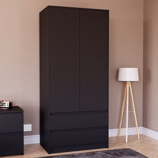 Vida Designs Denver 2 Door Wardrobe With Drawers in Black