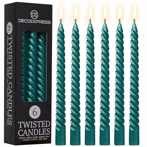 Deco Express Non-Scented Twisted Dinner Candles, Pack of 6, Green – 1