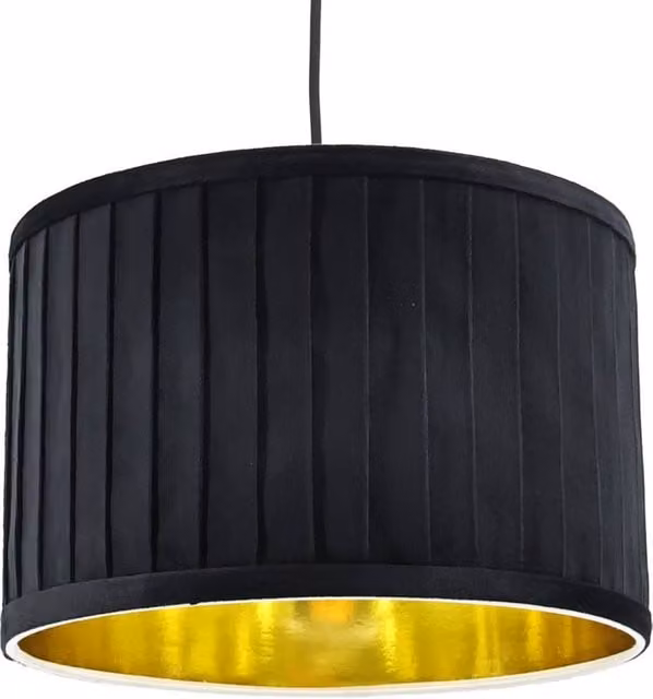 First Choice Lighting Sundance Black Velvet Pleated Round Lamp Shade with Gold Inner, Diameter: 30 cm – 1