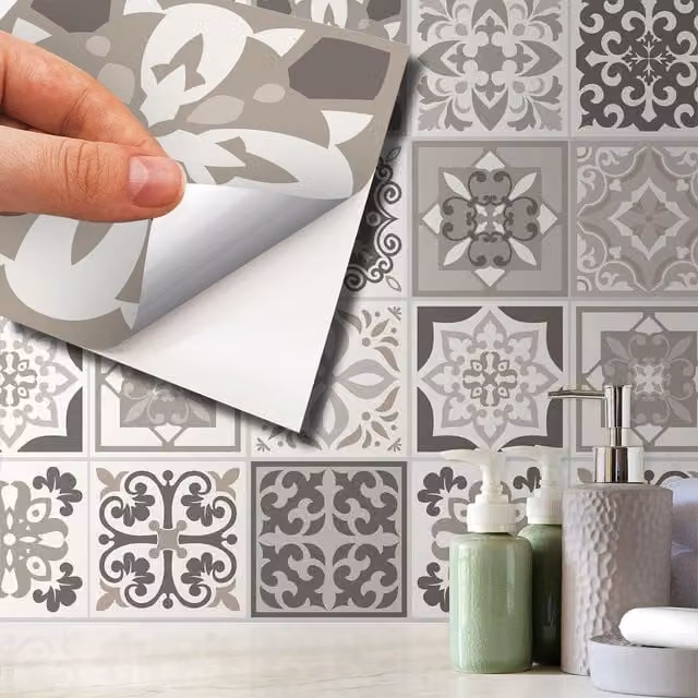 Walplus Wall Tile Stickers in Brown and Cream, 15 x 15 x 15 cm, 24 Pack