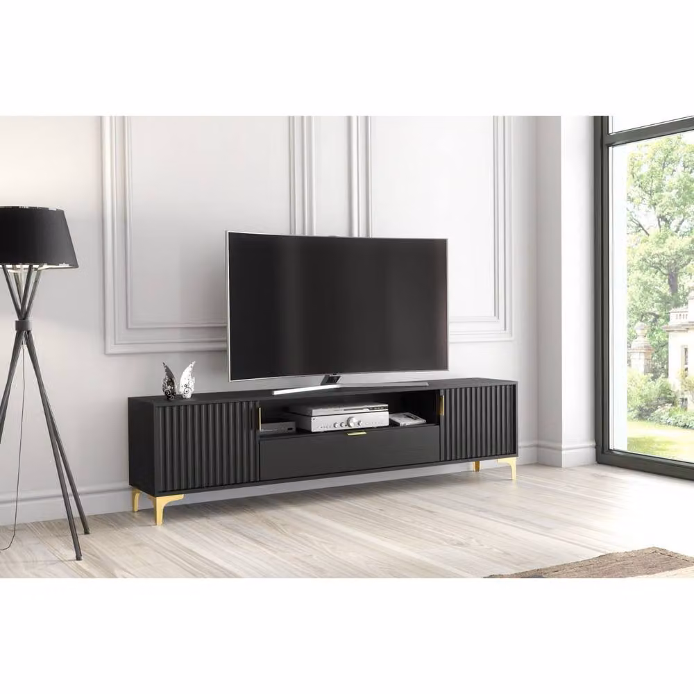 Creative Furniture Tide Crest Modern Geometric TV Unit in Black and Gold, W: 200 cm – 2