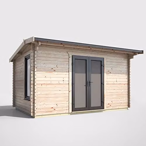 Powersheds Premium Apex Log Cabin with Double Doors, EPDM Rubber Roofing and Toughened Glass Windows – 1