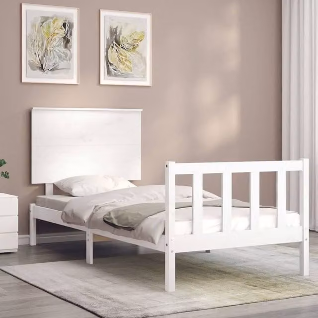 Berkfield Home Beautiful Solid Wood Pine Bed Frame with Headboard in White W/D/H: 100 x 205.5 x 82.5 cm – 1