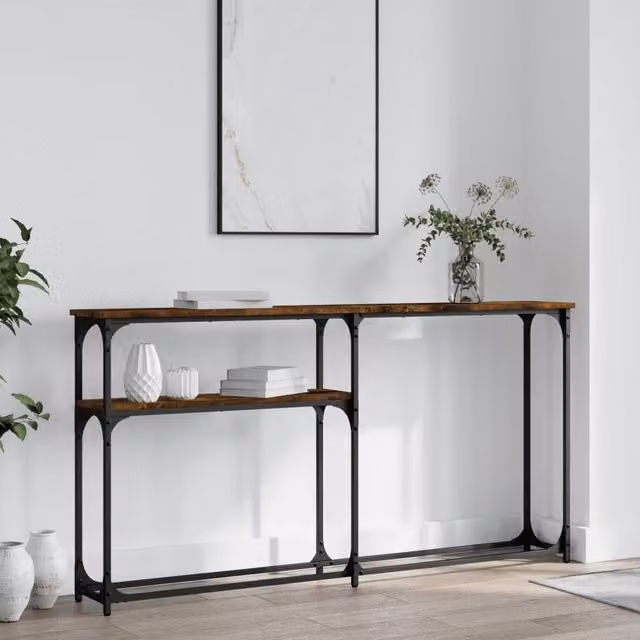 Berkfield Home Console Table in Smoked Oak Brown, W/D/H: 145 x 22.5 x 75 cm