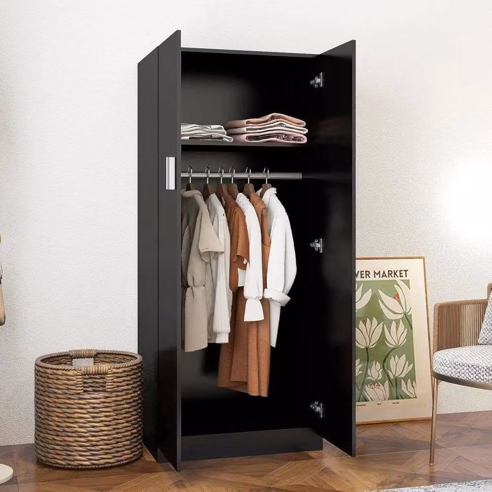 KORVIXA Black Modern 2 Door Wardrobe with Internal Shelves and Hanging Rod – 3