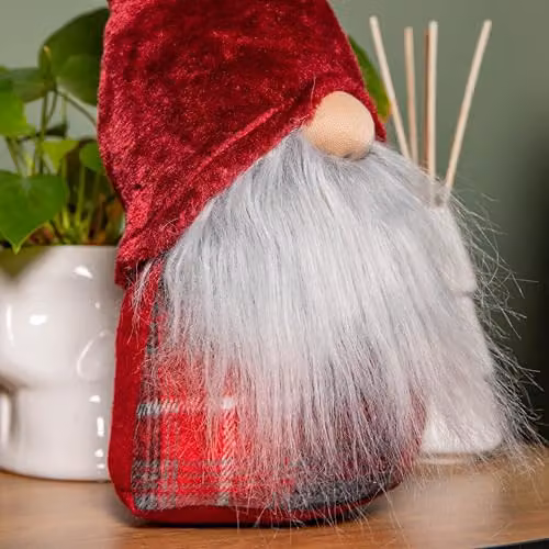 Samuel Alexander Red and Grey Checked Tartan Sitting Christmas Gonk, Height: 48 cm – 4