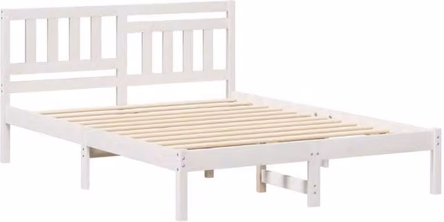 Berkfield Home White Solid Pine Wood Bed Frame with Headboard W/D/H: 120 x 190 cm