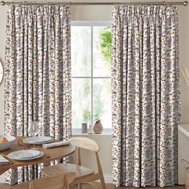 Terrys Made to Measure Blackout Cotton Floral Fabric Panel Curtain in Purple and Multicolour