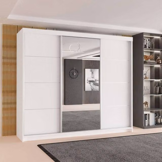 Sliding Wardrobes 4U Modern 3 Door White Matt Bedroom Cabinet W: 250 cm, H: 217 cm