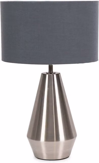ValueLights Jax Dimmable Touch Table Lamp with Grey Fabric Drum Shade and Brushed Chrome Base