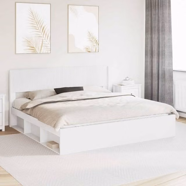 Berkfield Home Modern Bed Frame with Headboard and Side Compartment Storage, White, 200 x 200 cm