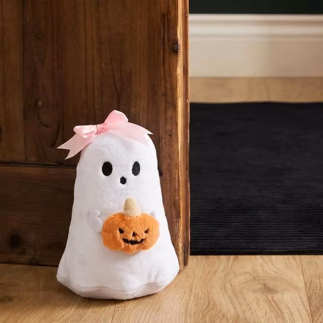 OHS Halloween Fleece Weighted Doorstop Ghost and Pumpkin Home Decor in White